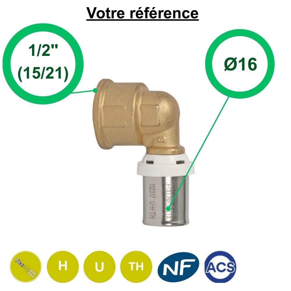 Coude femelle à sertir multicouche Ø16 - femelle 1/2'' (15/21) - Somatherm