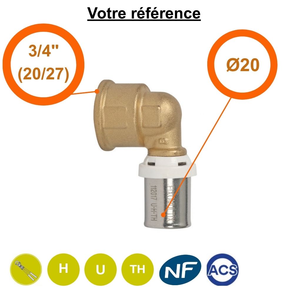Coude femelle à sertir multicouche Ø20 - femelle 3/4'' (20/27) - Somatherm