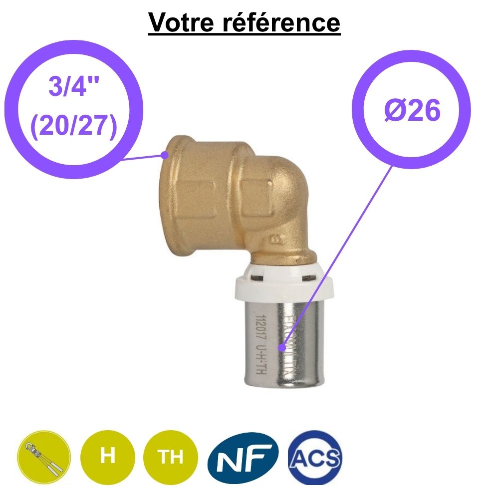 Coude femelle à sertir multicouche Ø26 - femelle 3/4'' (20/27) - Somatherm