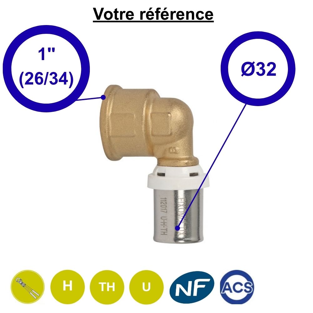 Coude femelle à sertir multicouche Ø32 - femelle 1'' (26/34) - Somatherm