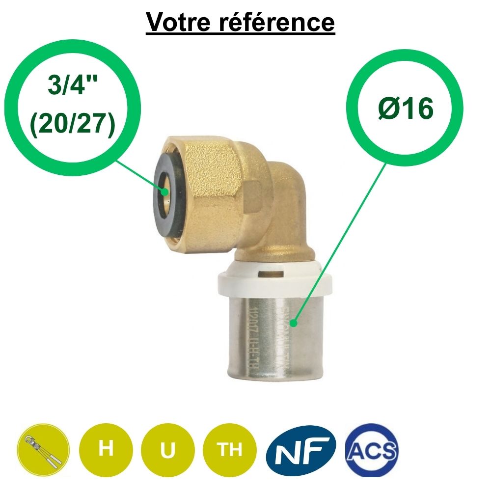 Coude femelle à sertir multicouche Ø16 - écrou tournant femelle 3/4'' (20/27) - Somatherm