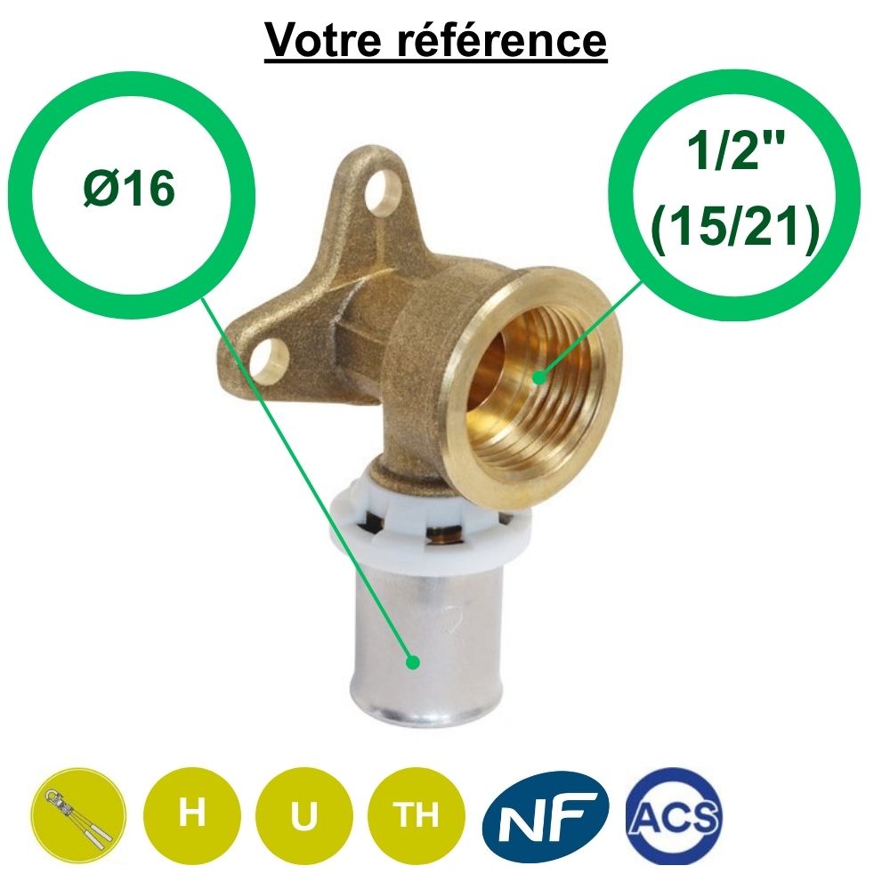 Coude applique multicouche à sertir Ø16 - femelle 1/2'' (15/21) - Somatherm