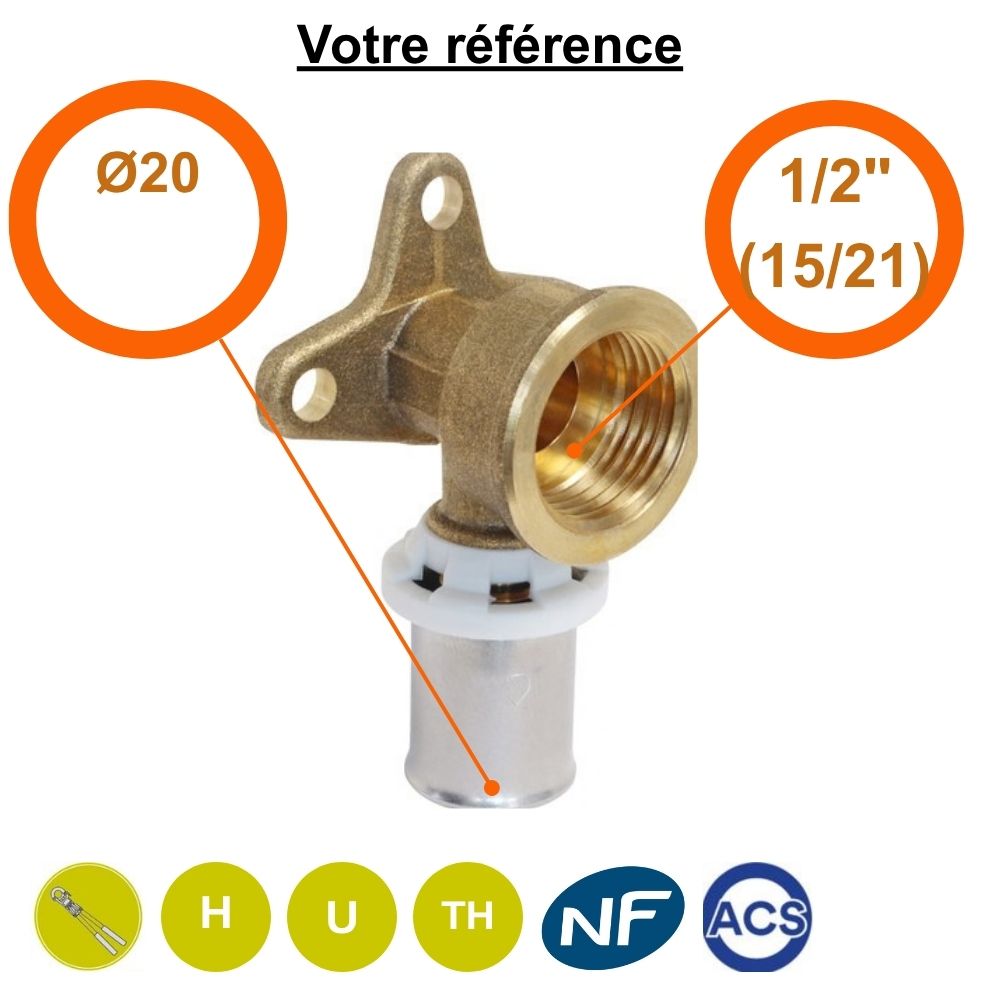 Coude applique multicouche à sertir Ø20 - femelle 1/2'' (15/21) - Somatherm