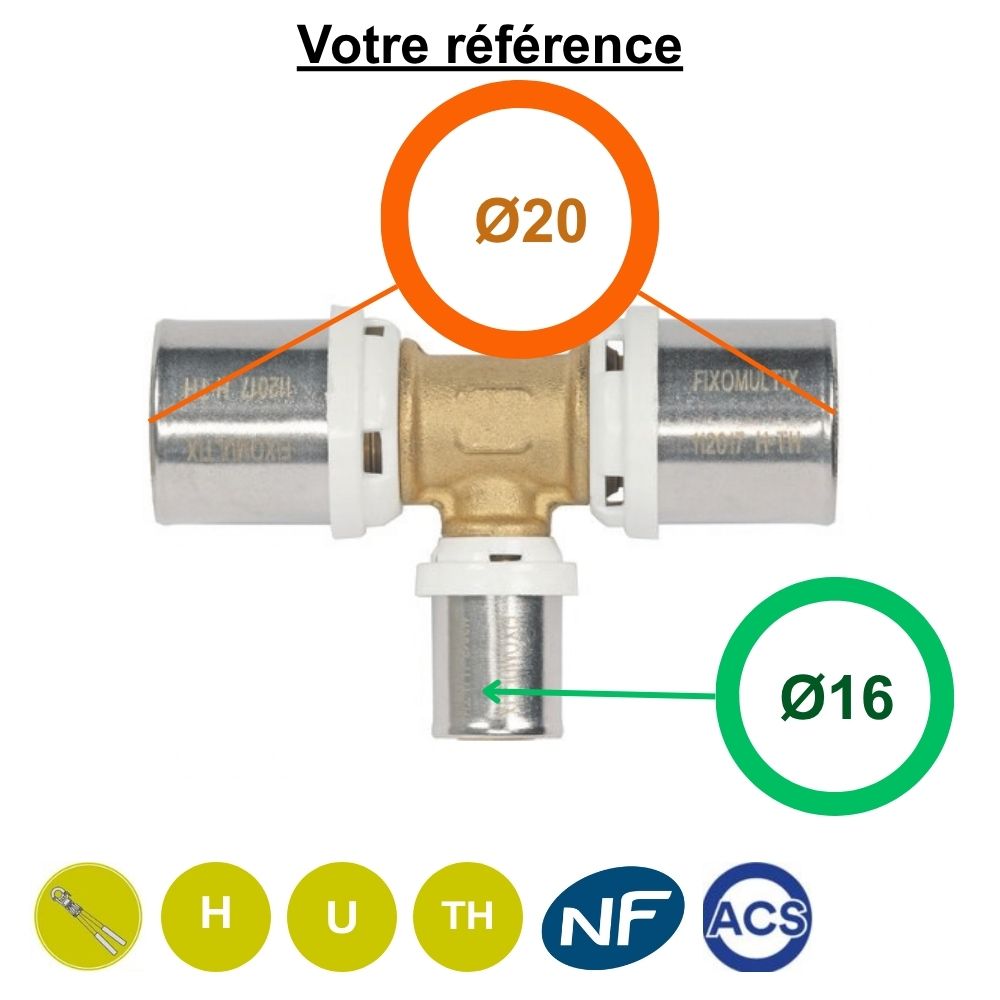 Té multicouche à sertir réduit au centre Ø20-Ø16-Ø20 - Somatherm