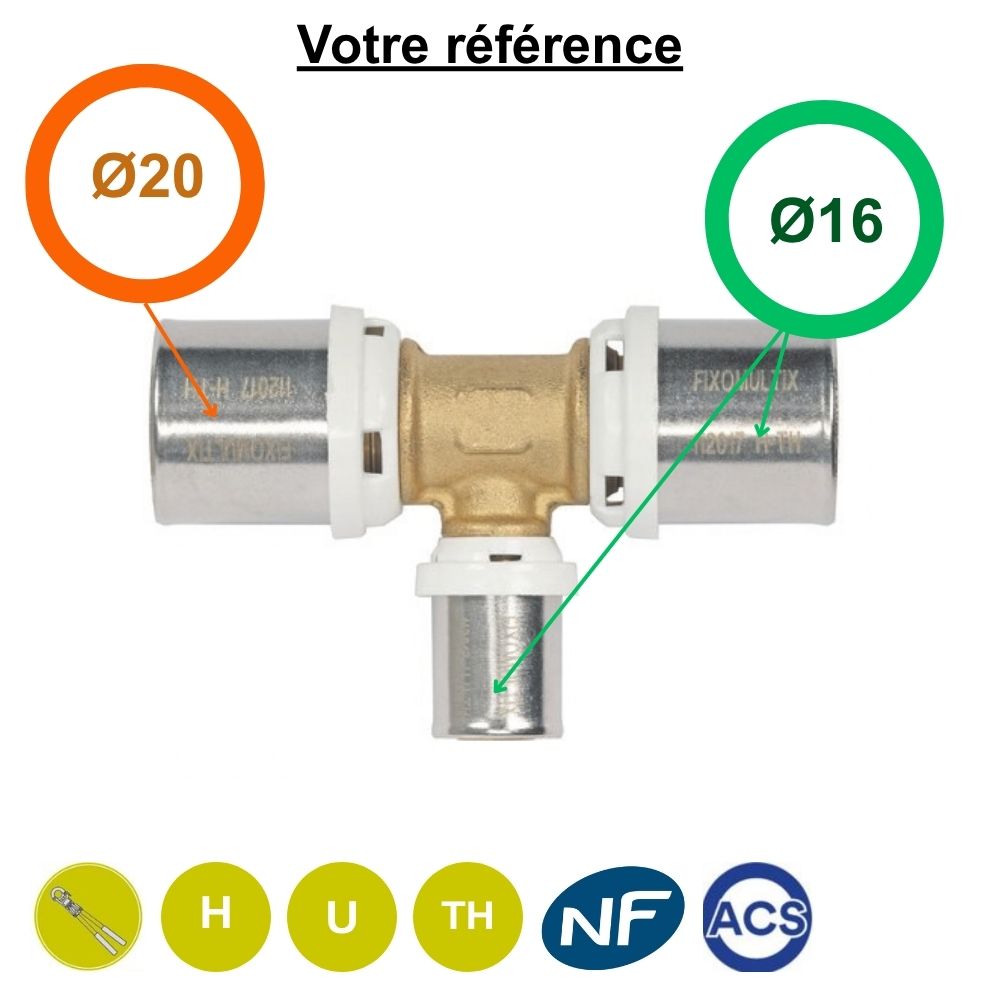Té réduit multicouche à sertir Ø20-Ø16-Ø16 - Somatherm