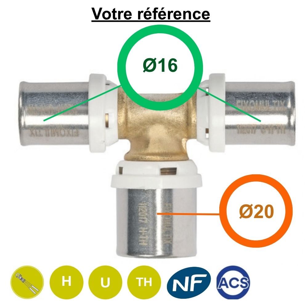 Té multicouche à sertir agrandi au centre Ø16- Ø20-Ø16 - Somatherm