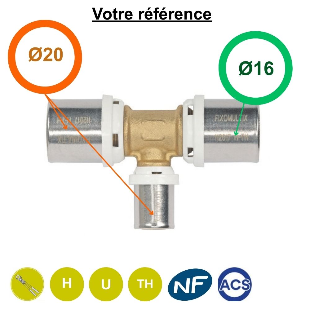 Té réduit multicouche à sertir Ø20-Ø20-Ø16 - Somatherm