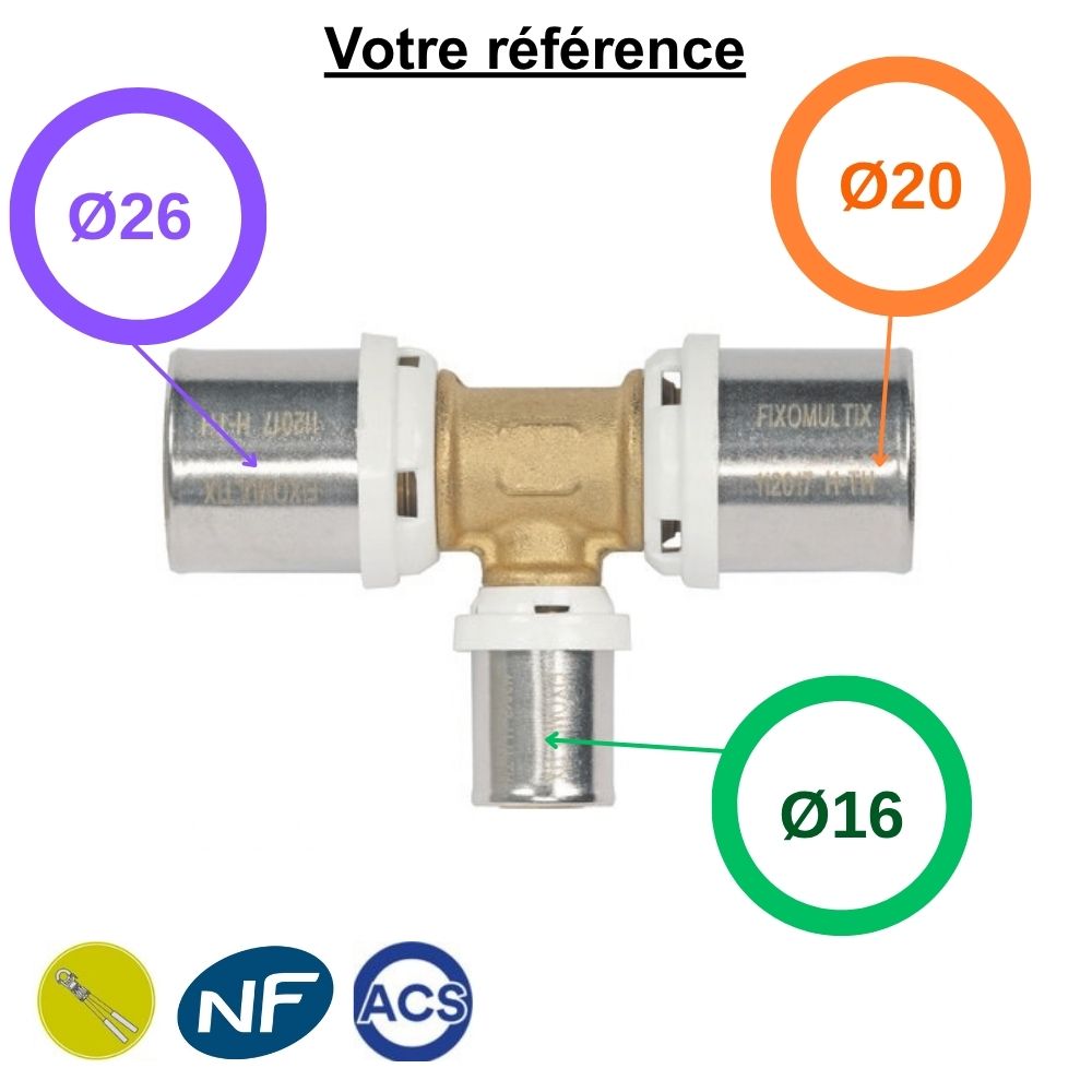 Té réduit multicouche à sertir Ø26-Ø16-Ø20 - Somatherm