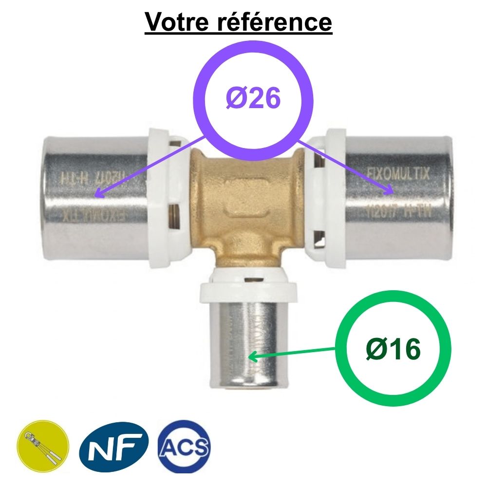 Té multicouche à sertir réduit au centre Ø26-Ø16-Ø26 - Somatherm
