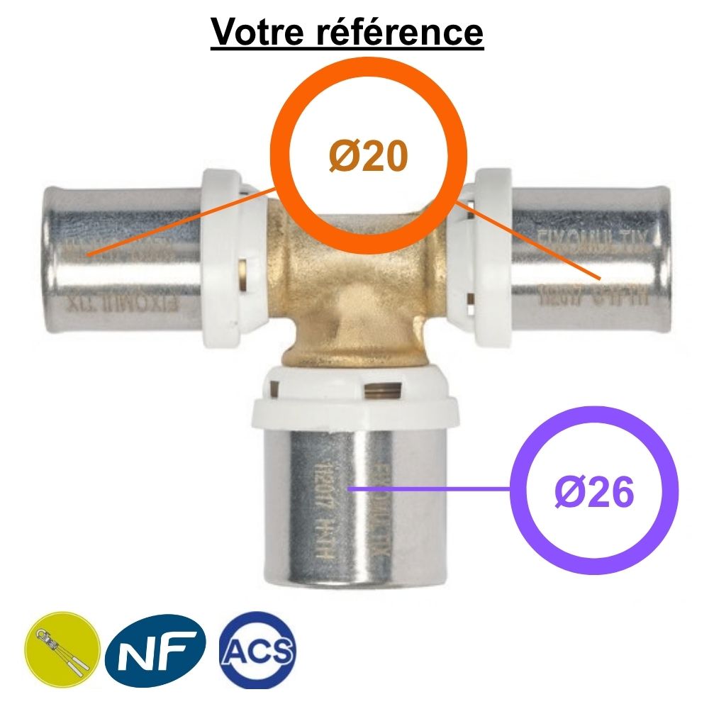 Té multicouche à sertir agrandi au centre  Ø20- Ø26- Ø20 - Somatherm