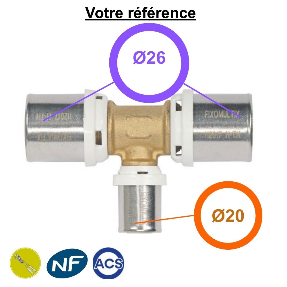Té multicouche à sertir réduit au centre Ø26-Ø20-Ø26 - Somatherm
