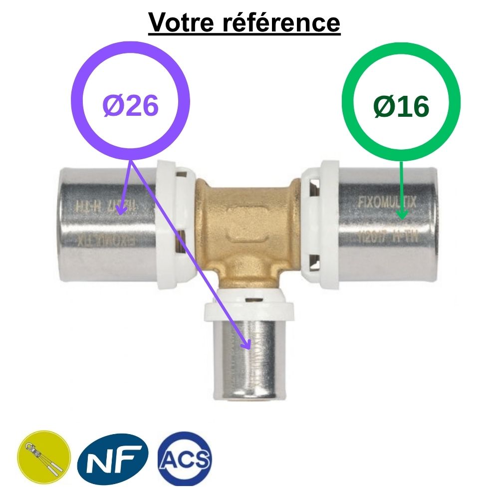 Té réduit multicouche à sertir Ø26-Ø26-Ø16 - Somatherm