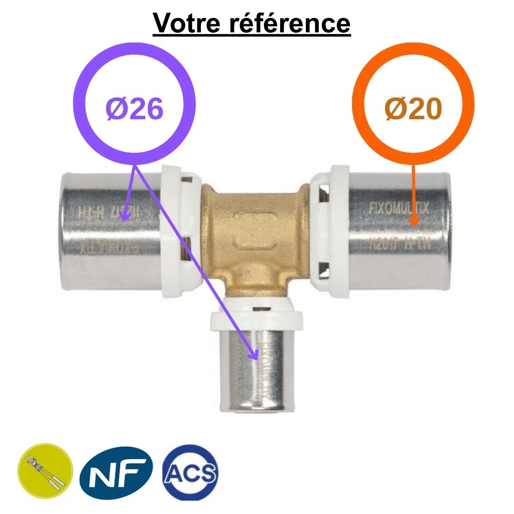 Té réduit multicouche à sertir Ø26-Ø26-Ø20 - Somatherm