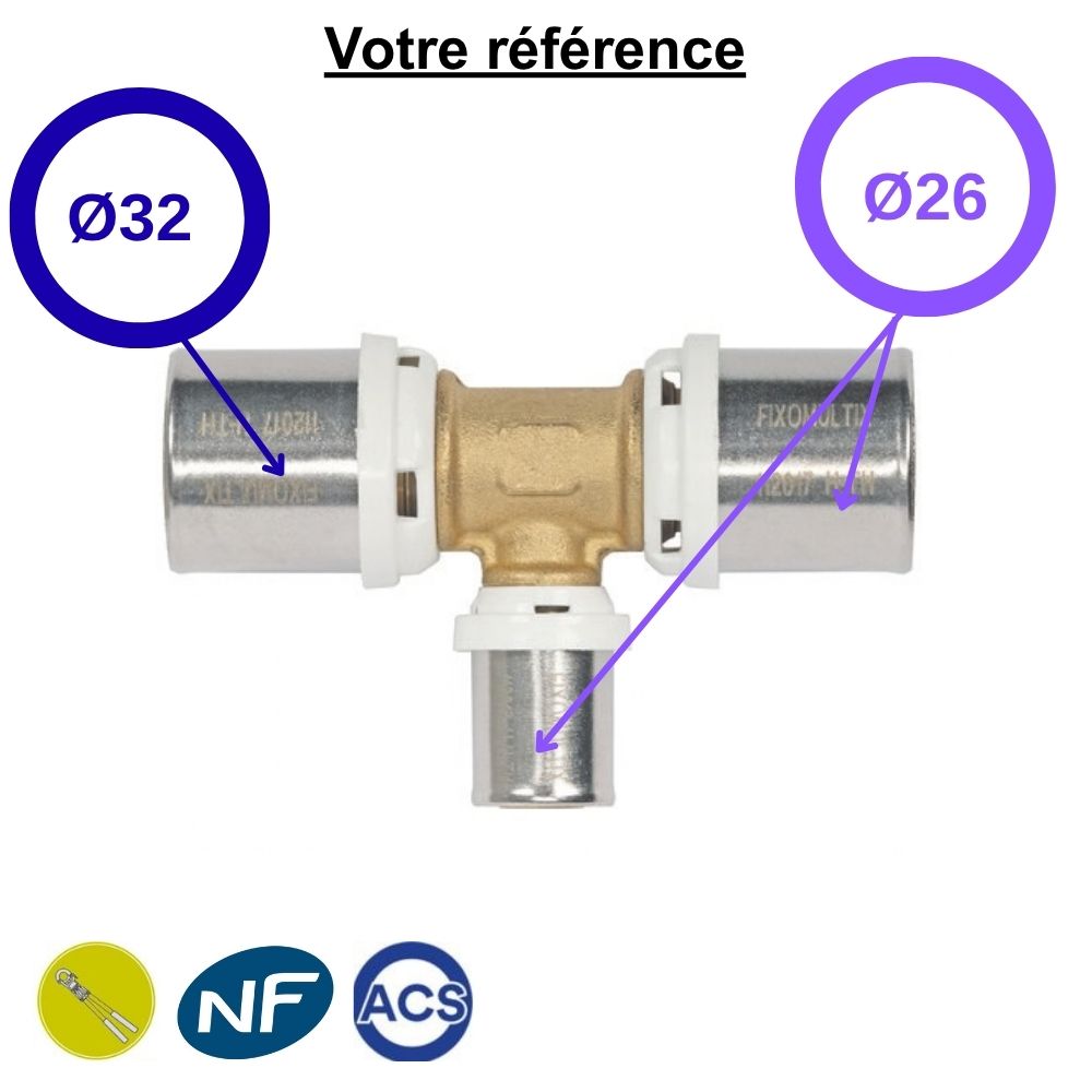 Té réduit multicouche à sertir Ø32-Ø26-Ø26 - Somatherm