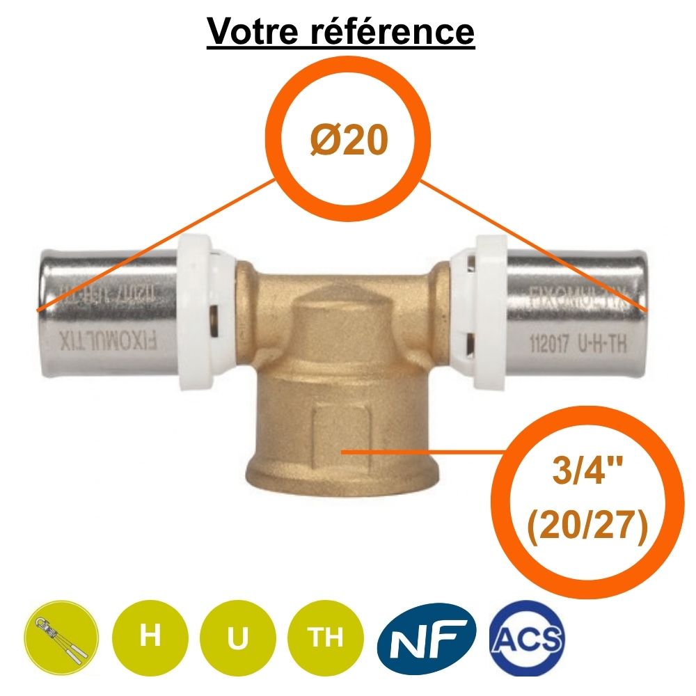 Té multicouche à sertir Ø20 et centre femelle 3/4'' (20/27) - Somatherm