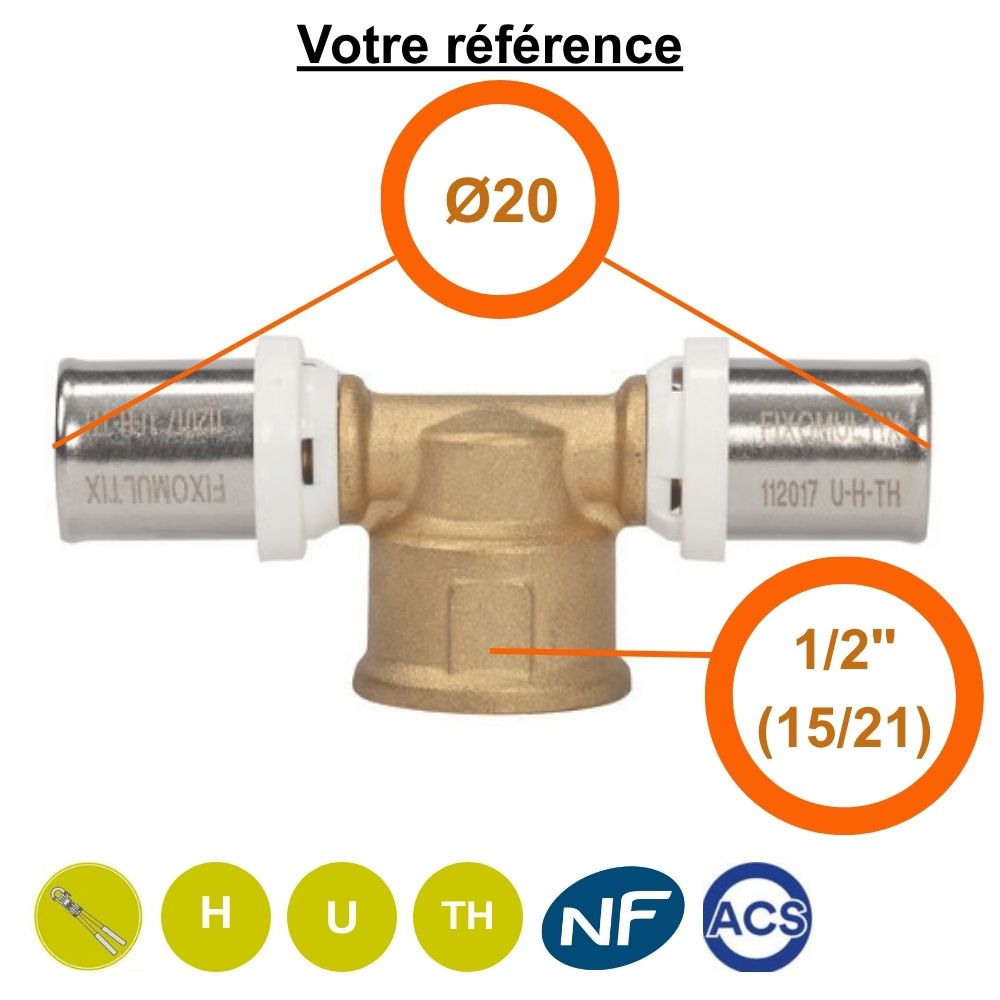 Té multicouche à sertir Ø20 et centre femelle 1/2'' (15/21) - Somatherm