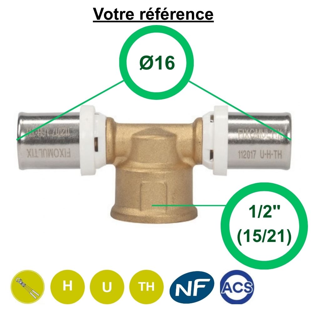 Té multicouche à sertir Ø16 et centre femelle 1/2'' (15/21) - Somatherm