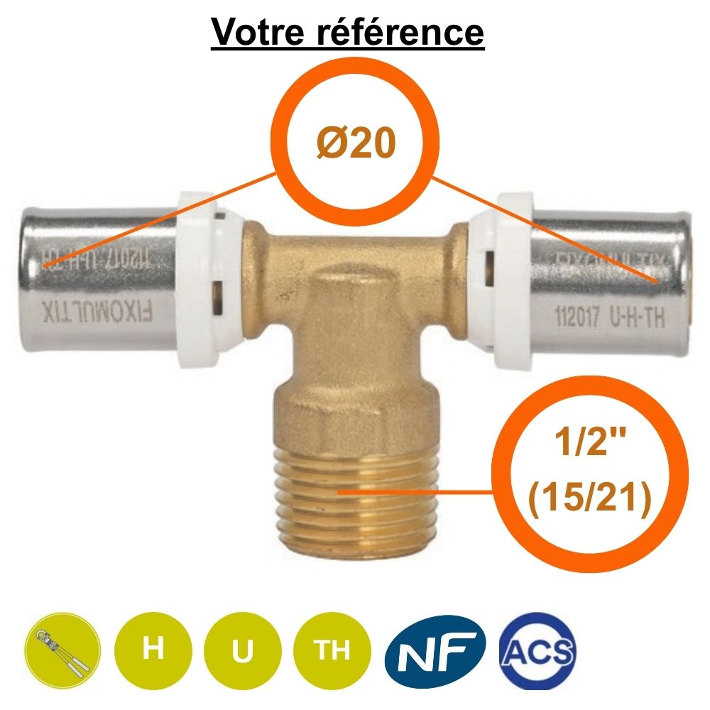 Té multicouche à sertir Ø20 et centre mâle 1/2'' (15/21) - Somatherm
