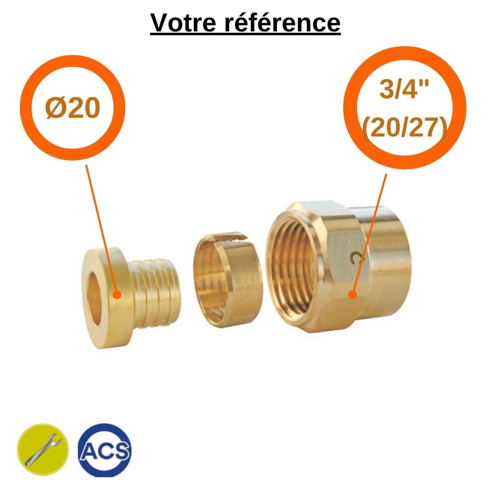 Raccord PER droit à compression Ø20 - écrou tournant femelle 3/4'' (20/27) - Somatherm