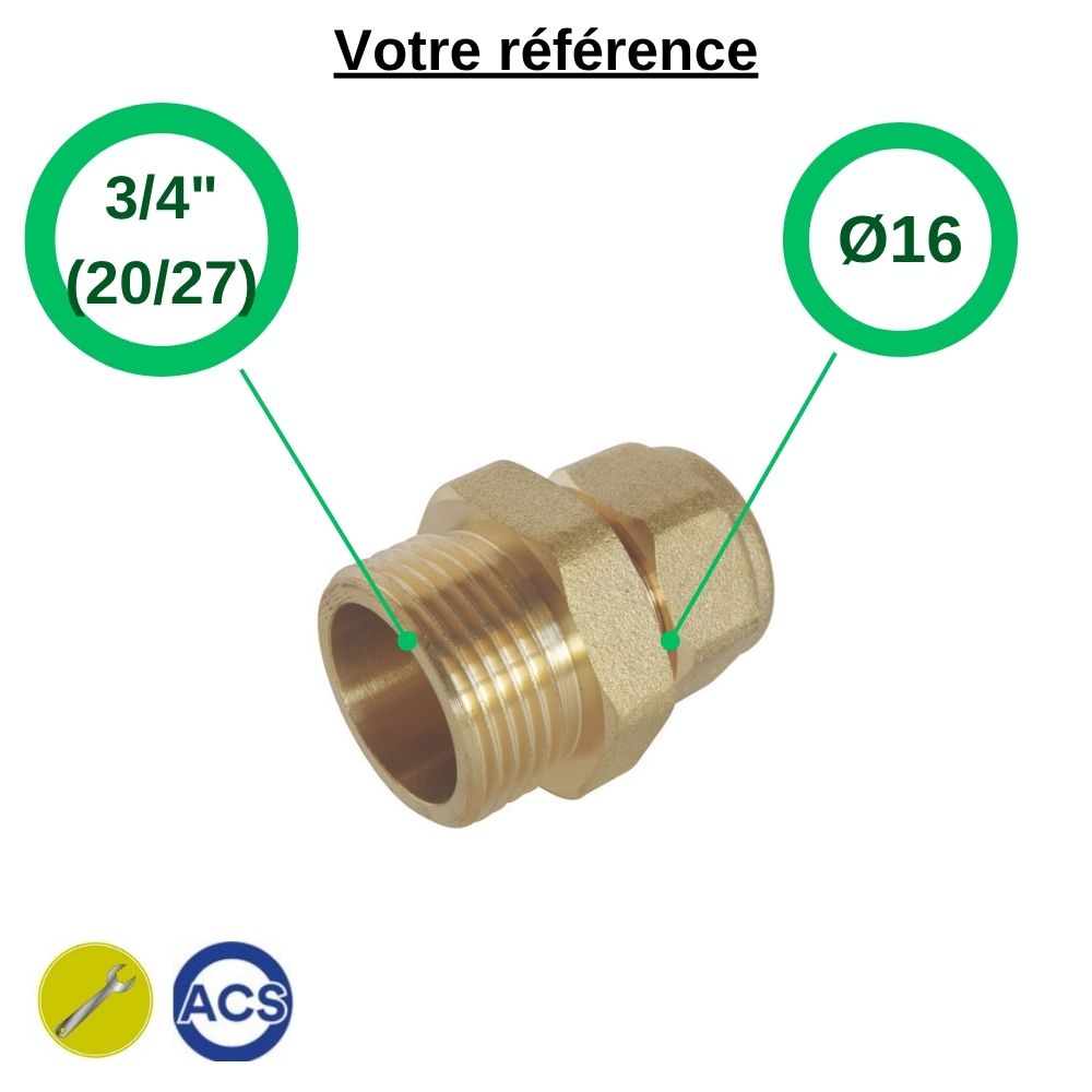 Raccord PER droit à compression Ø16 - mâle 3/4'' (20/27) - Somatherm