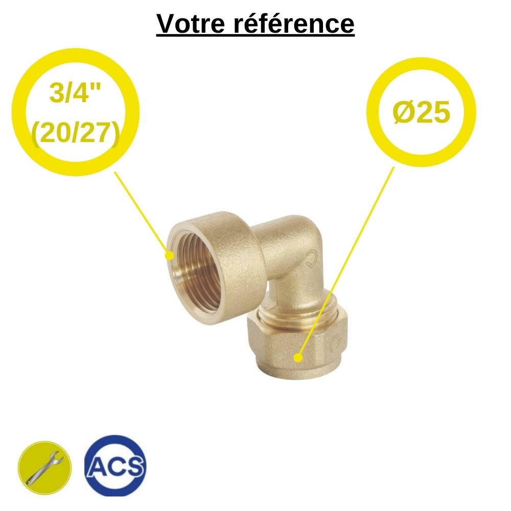 Coude femelle à compression PER Ø25 - femelle 3/4'' (20/27) - Somatherm