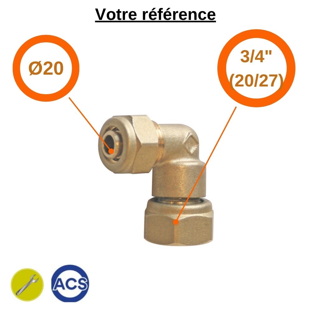 Coude femelle à compression PER Ø20 - écrou tournant femelle 3/4'' (20/27) - Somatherm