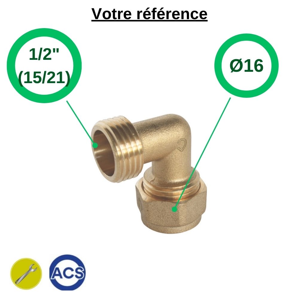 Coude mâle à compression PER Ø16 - mâle 1/2'' (15/21) - Somatherm