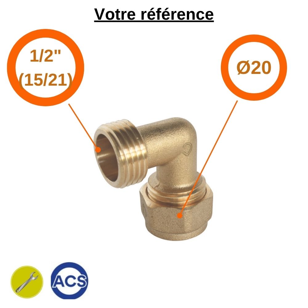 Coude mâle à compression PER Ø20 - mâle 1/2'' (15/21) - Somatherm