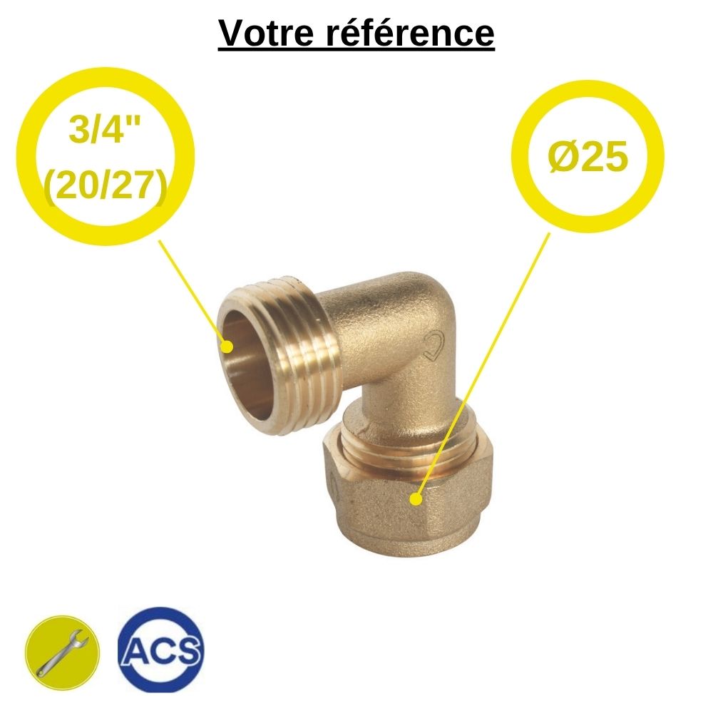 Coude mâle à compression PER Ø25 - mâle 3/4'' (20/27) - Somatherm