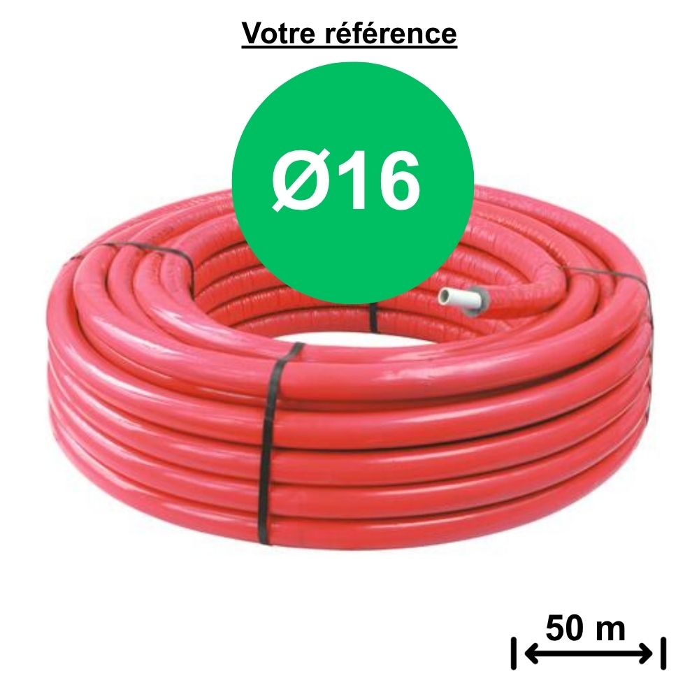 Tube multicouche isolé rouge Ø16 - longueur 50 m - Somatherm