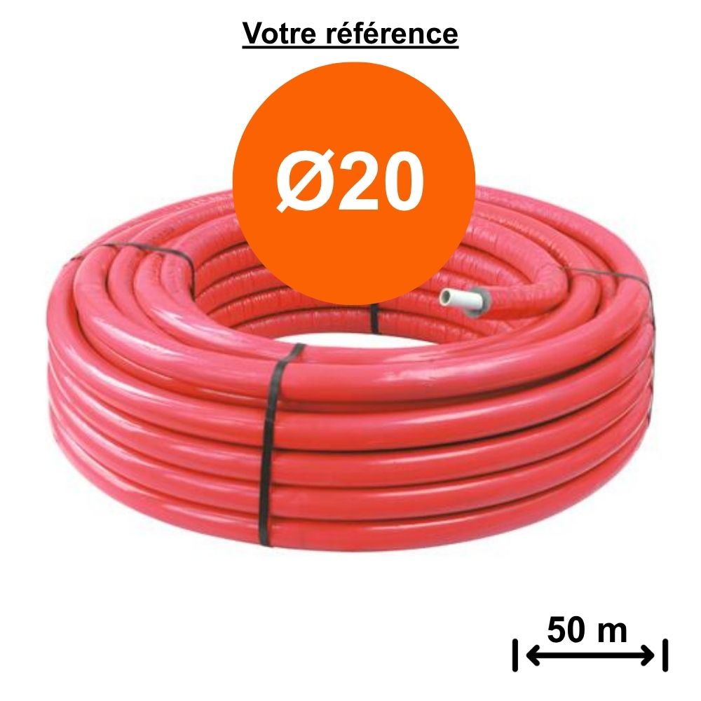 Tube multicouche isolé rouge Ø20 - longueur 50 m - Somatherm