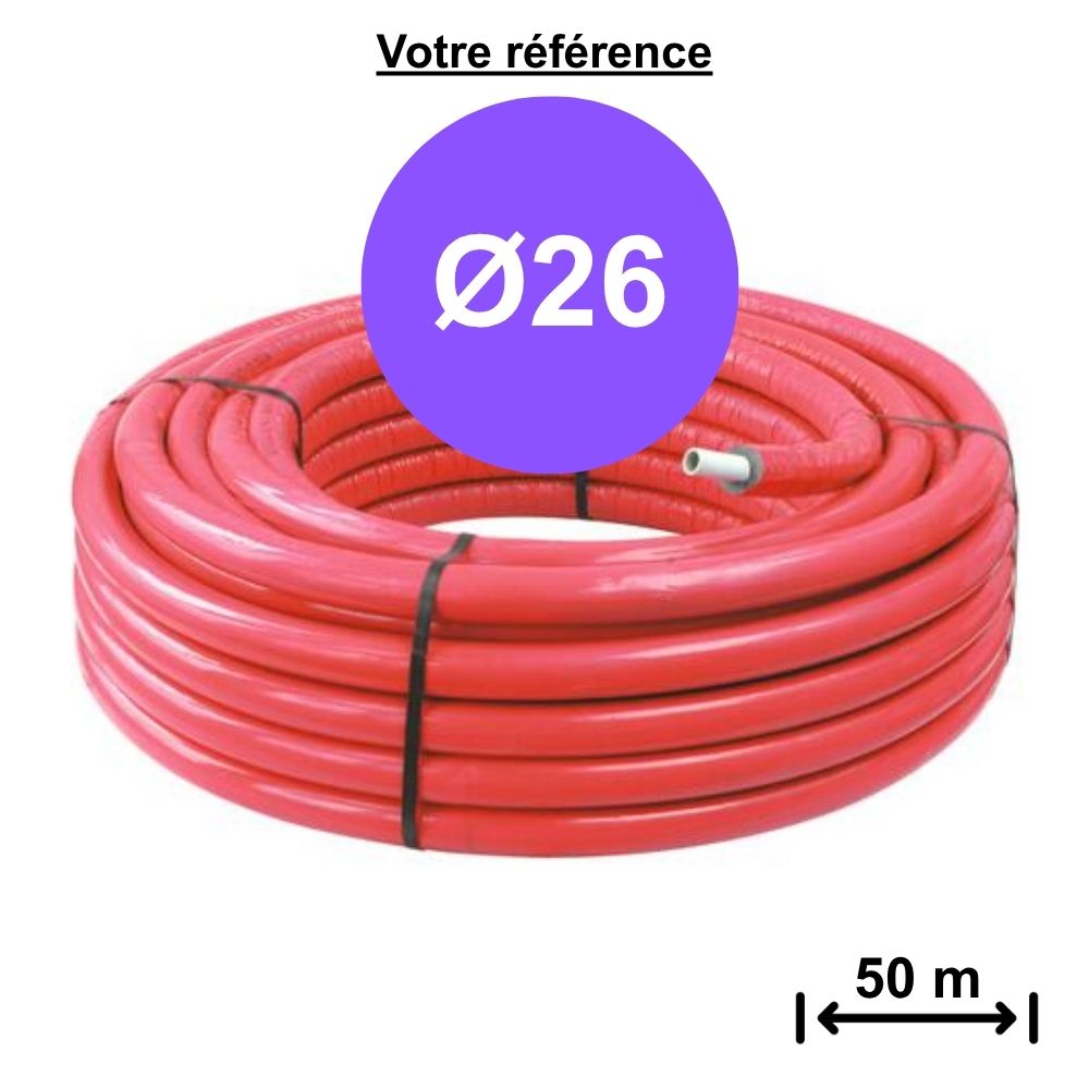 Tube multicouche isolé rouge Ø26 - longueur 50 m - Somatherm