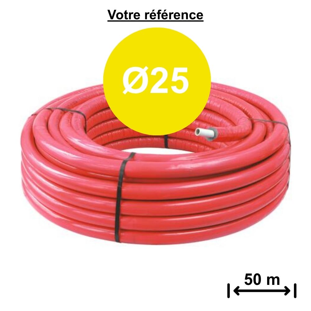 Tube multicouche isolé rouge Ø25 - longueur 50 m - Somatherm