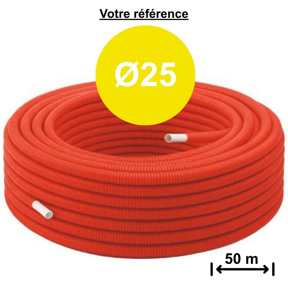 Tube multicouche gainé rouge Ø25 - longueur 50 m - Somatherm