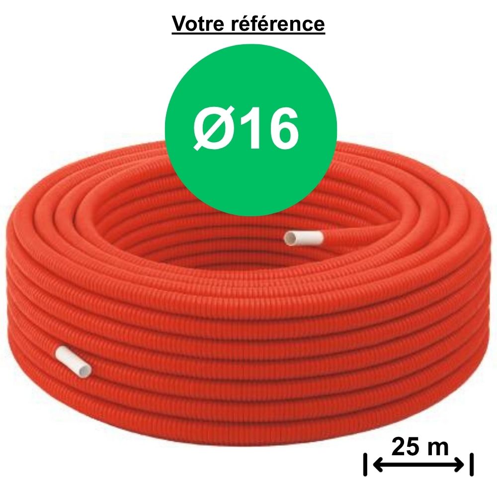 Tube multicouche gainé rouge Ø16 - longueur 25 m - Somatherm