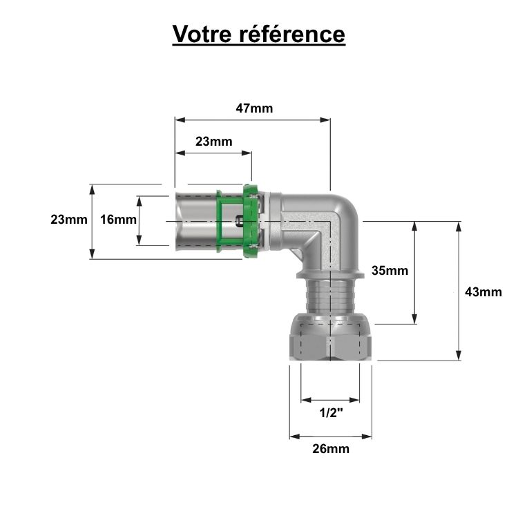 Coude femelle à sertir multicouche Ø16 - écrou tournant femelle 1/2'' (15/21) - Comap