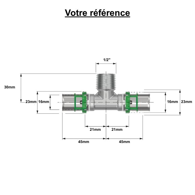 Té multicouche à sertir Ø16 - centre mâle 1/2'' (15/21) - Comap