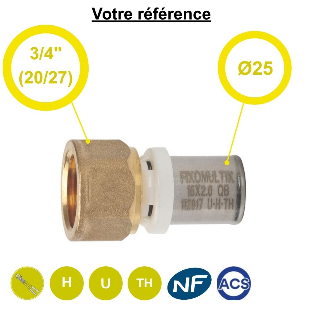 Raccord multicouche droit à sertir Ø25 - femelle 3/4'' (20/27) - Somatherm