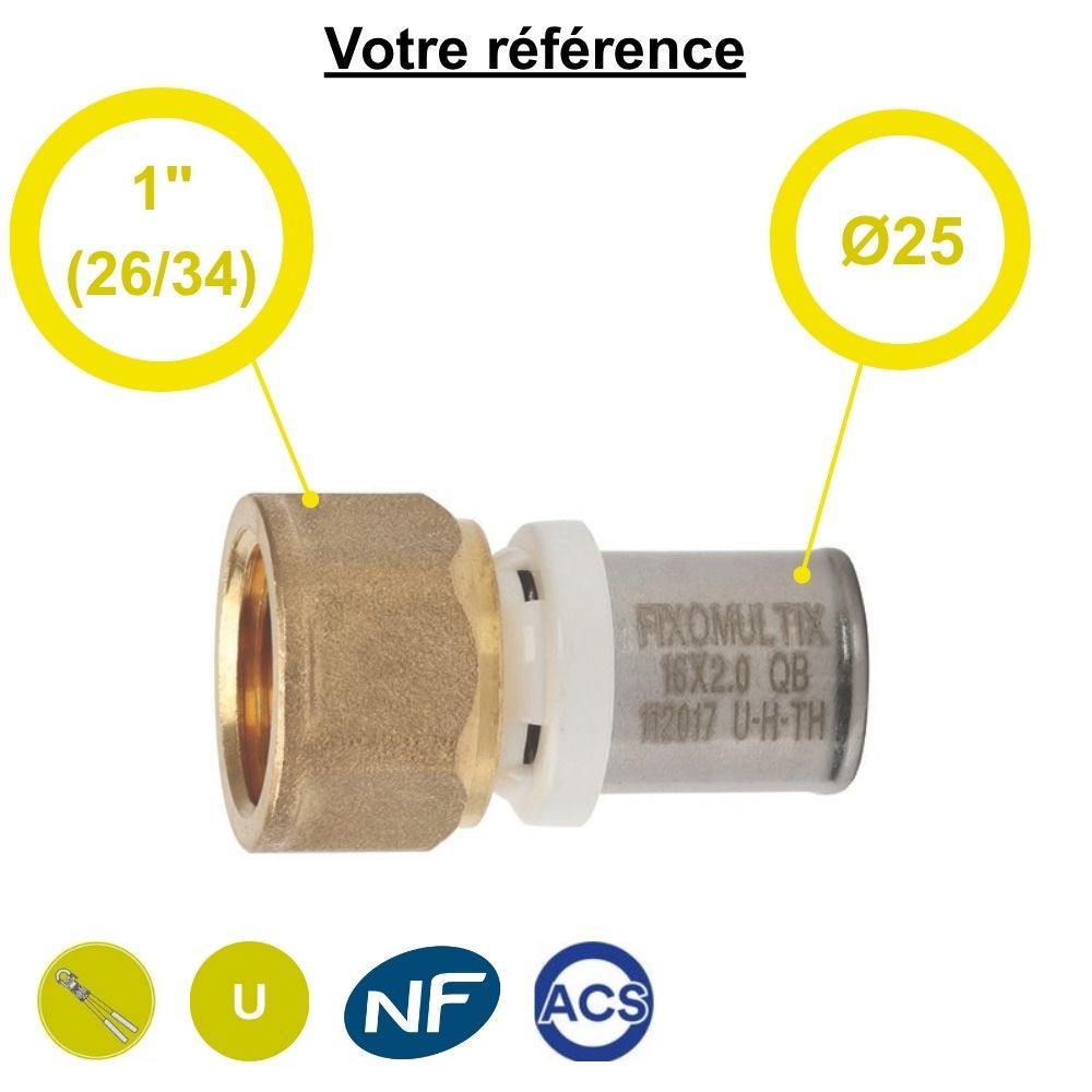 Raccord multicouche droit à sertir Ø25 - femelle 1'' (26/34) - Somatherm