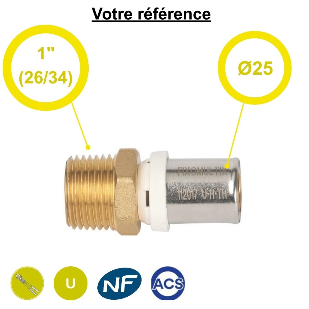 Raccord multicouche droit à sertir Ø25 - mâle 1'' (26/34)