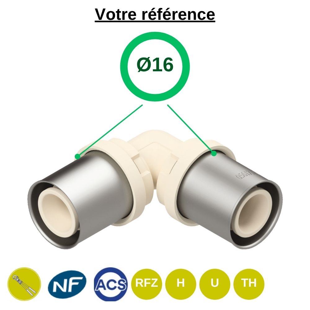 Coude égal 90° multicouche à sertir Ø16 - Fixomultix