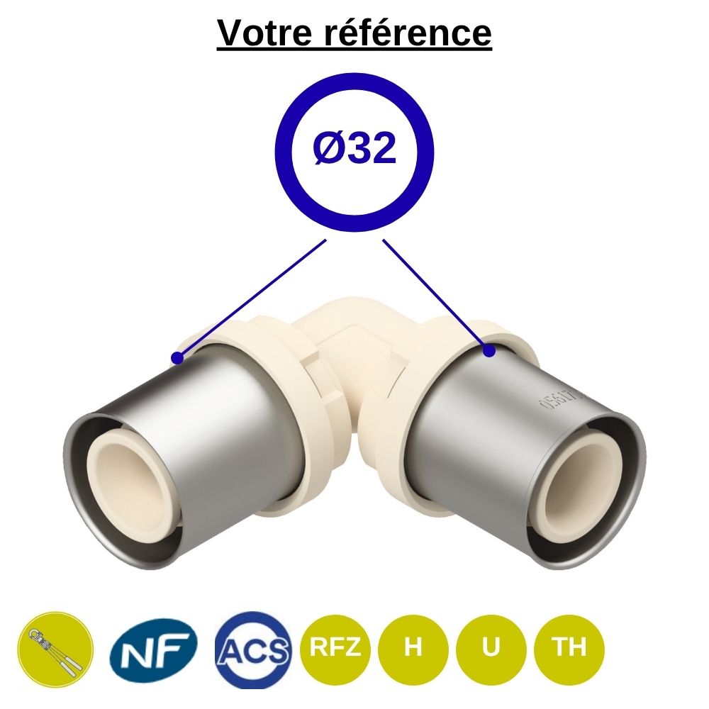 Coude égal 90° multicouche à sertir Ø32 - Fixomultix
