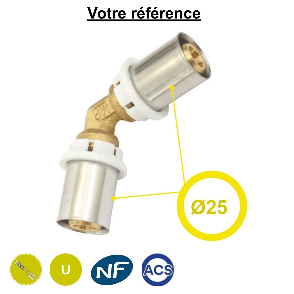 Coude égal 45° multicouche à sertir Ø25 - Somatherm