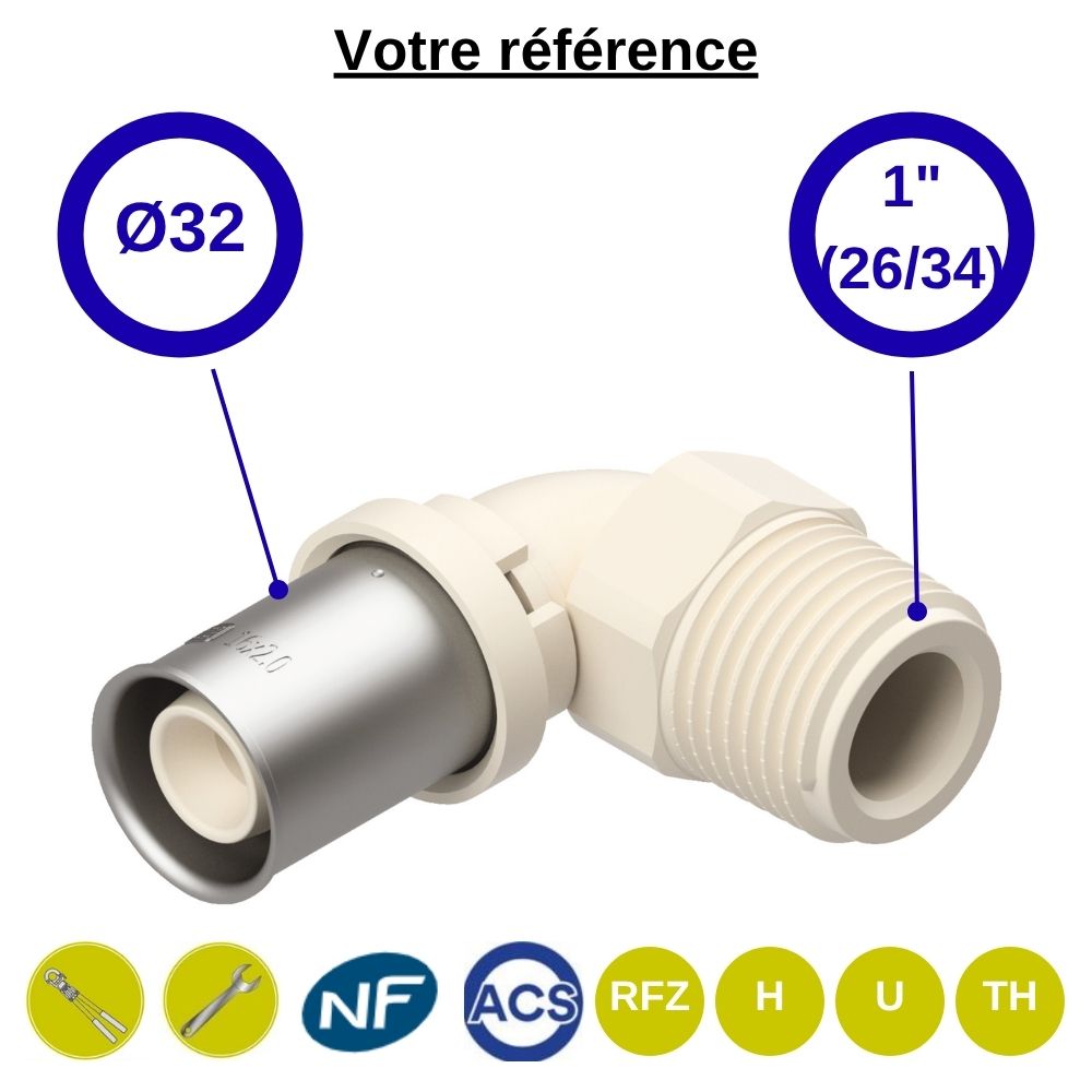 Coude 90° multicouche à sertir Ø32 - mâle 1'' (26/34) - Fixomultix