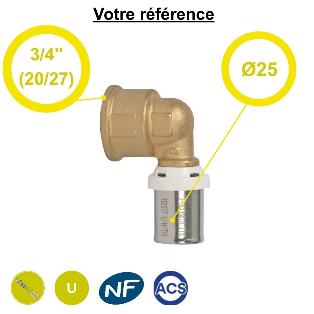 Coude femelle à sertir multicouche Ø25 - femelle 3/4'' (20/27) - Somatherm