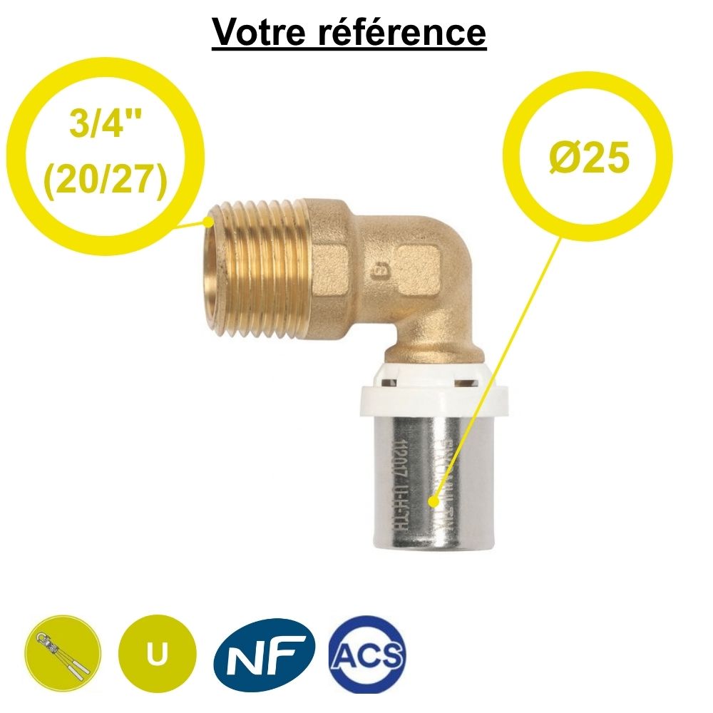 Coude mâle à sertir multicouche Ø25 - mâle 3/4'' (20/27) - Somatherm