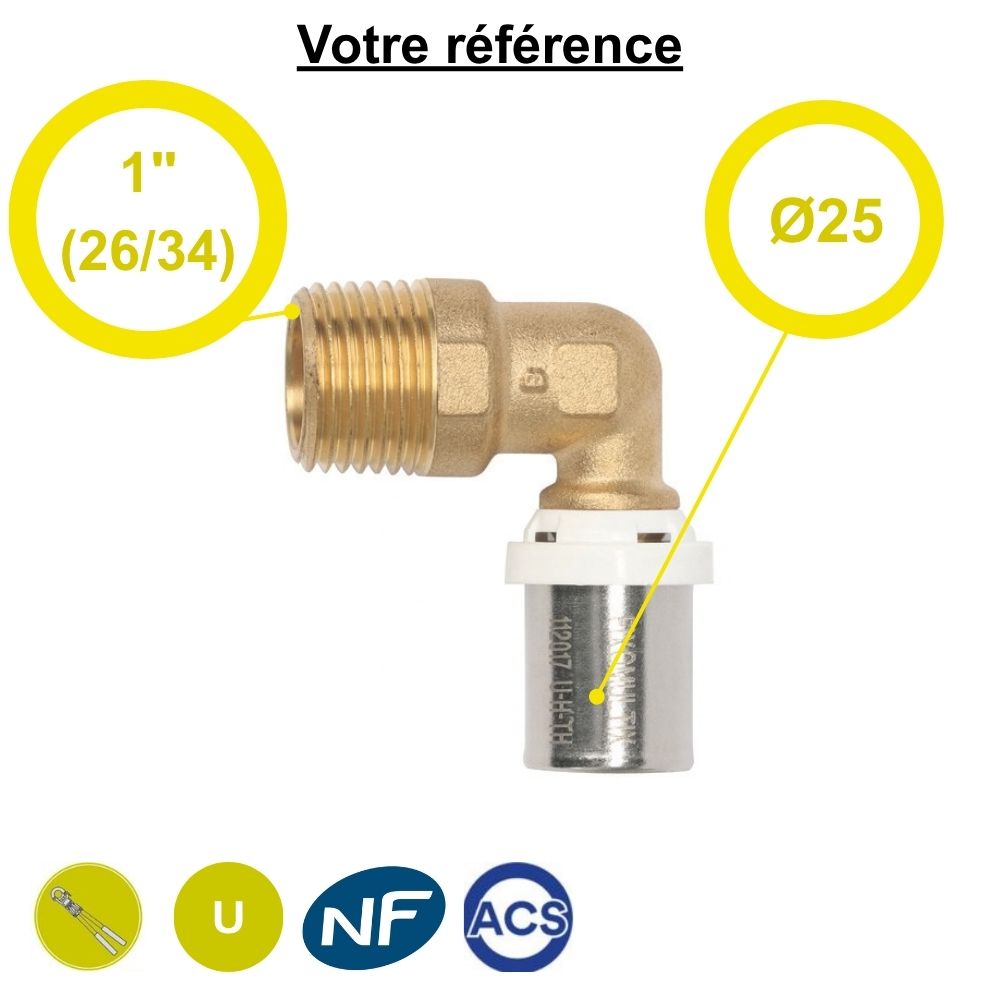 Coude mâle à sertir multicouche Ø25 - mâle 1'' (26/34) - Somatherm