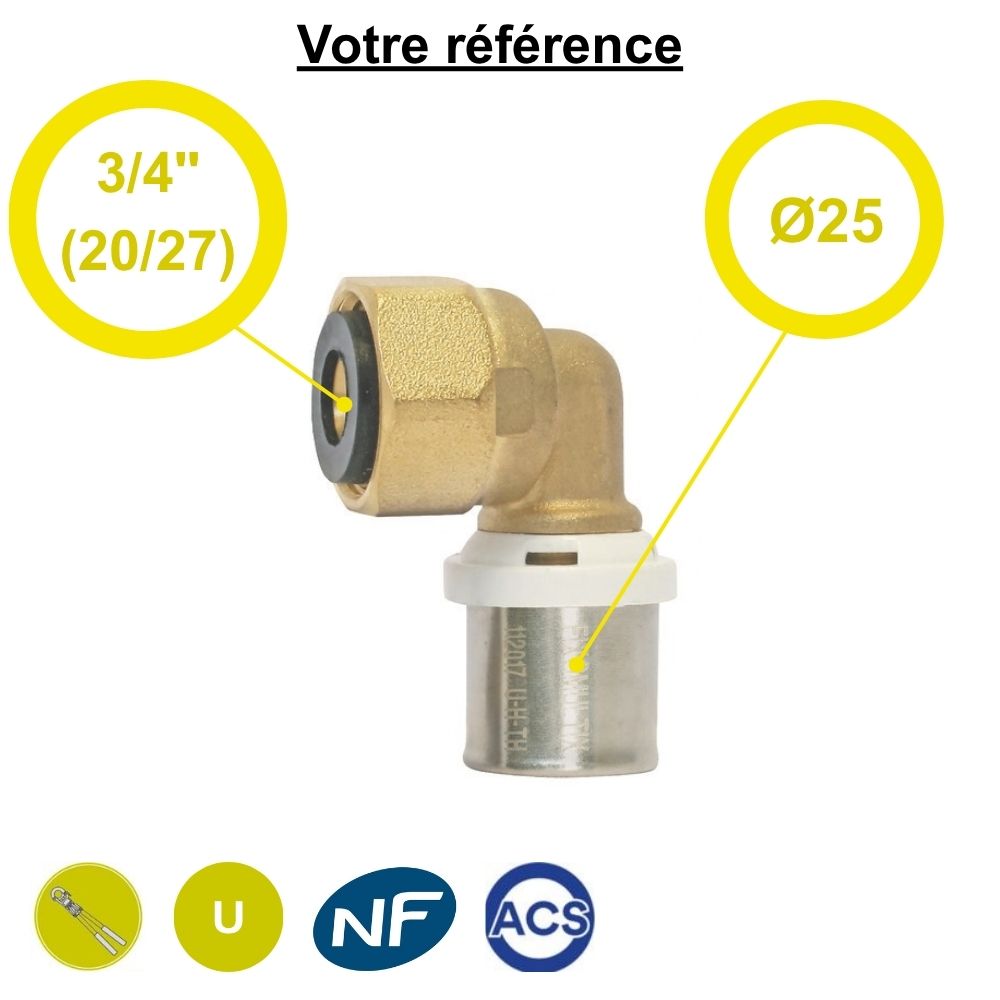 Coude femelle à sertir multicouche Ø25 - écrou tournant femelle 3/4'' (20/27) - Somatherm
