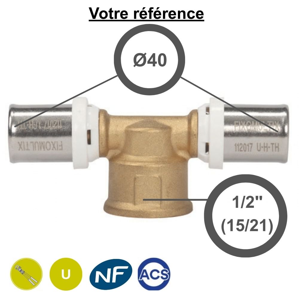 Té multicouche à sertir Ø40 et centre femelle 1/2'' (15/21) - Somatherm