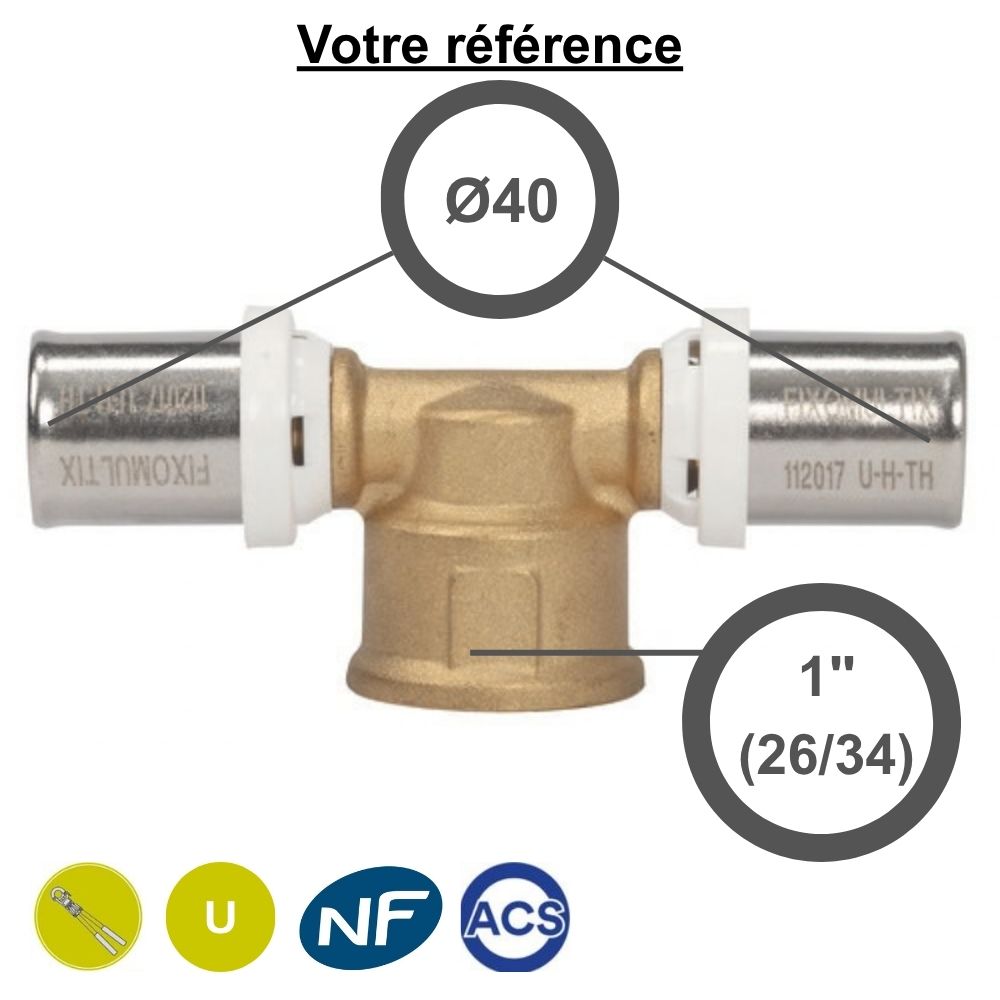 Té multicouche à sertir Ø40 et centre femelle 1'' (26/34) - Somatherm